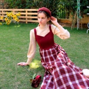 The Cottagecore Vintage Inspired Plaid Flannel Corduroy Overall Dress Pinafore S